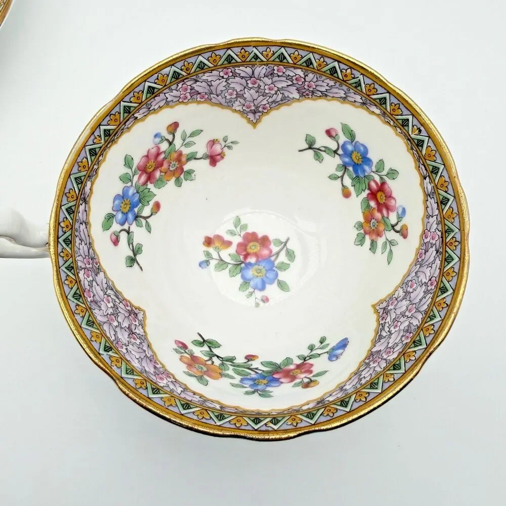 Aynsley England Teacup & Saucer Set Ornate Gold Gilt Lattice Floral Vintage